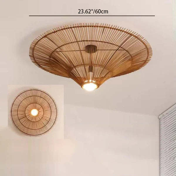 Japanese Rattan Woven Hat Ceiling Light