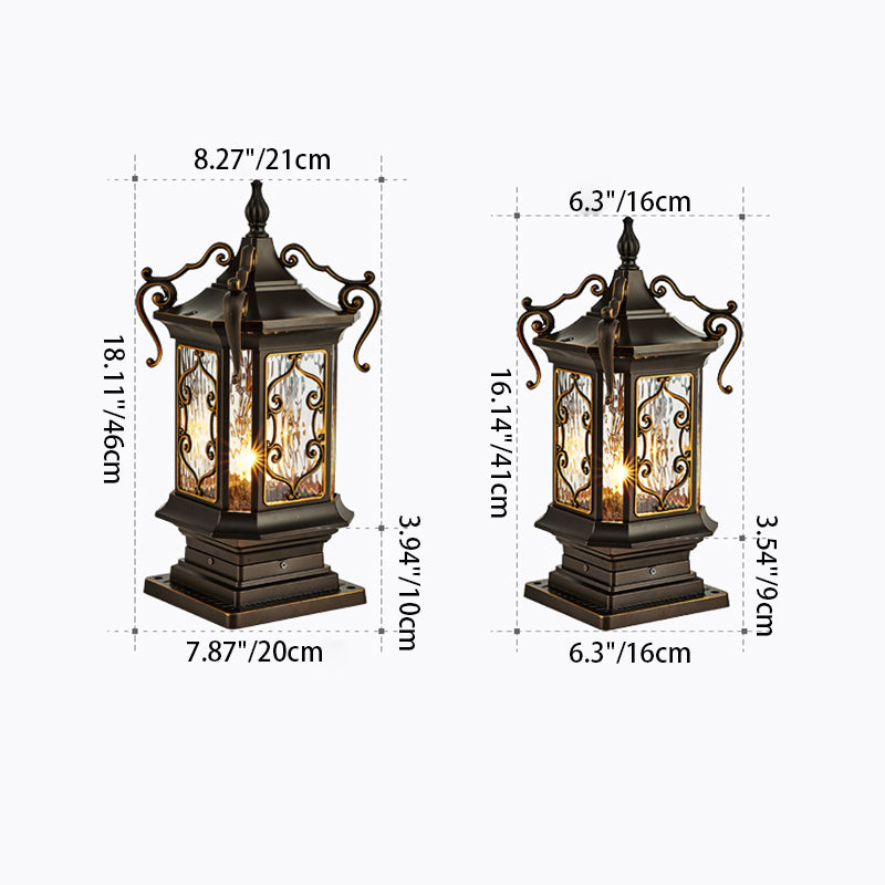 European Cubic Ripple Glass Aluminum Carved Frame Post Light — 220V-240V For UK/AU