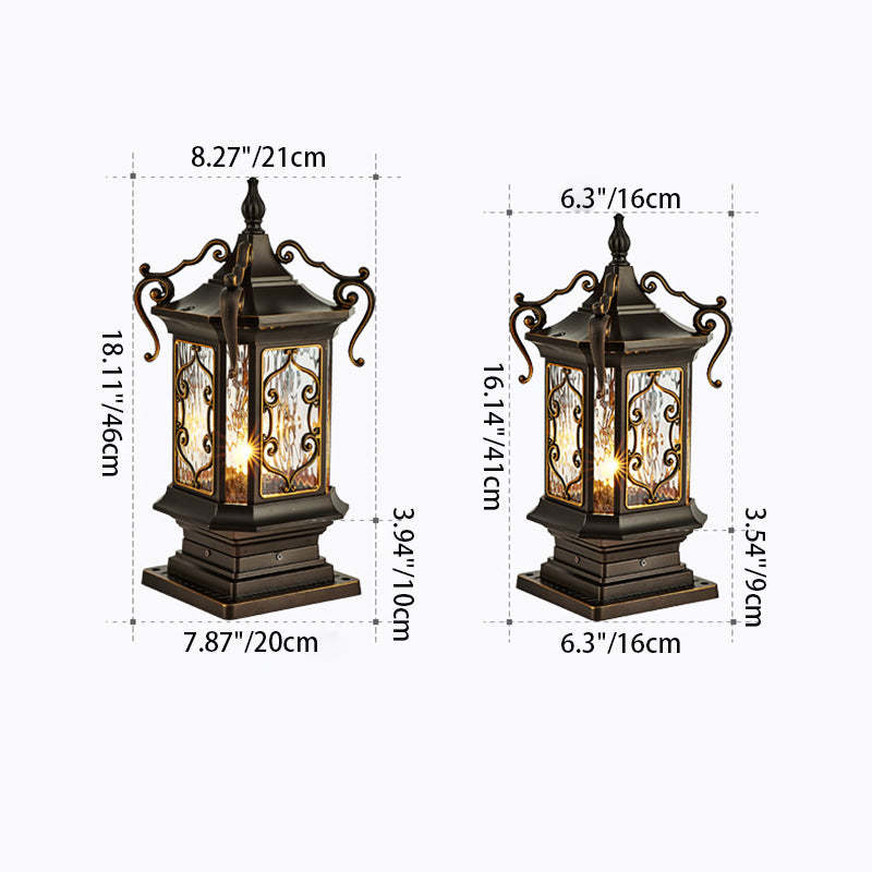 European Cubic Ripple Glass Aluminum Carved Frame Post Light — 220V-240V For UK/AU