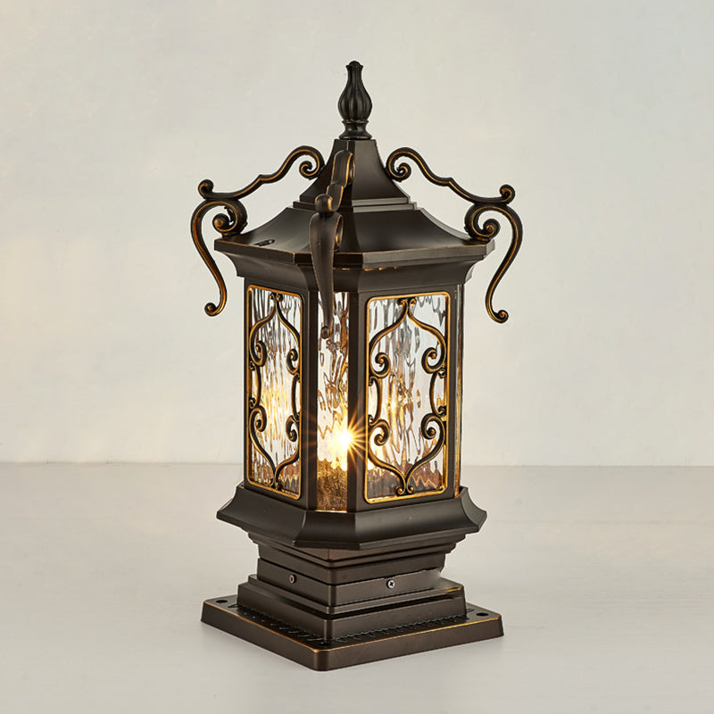 European Cubic Ripple Glass Aluminum Carved Frame Post Light