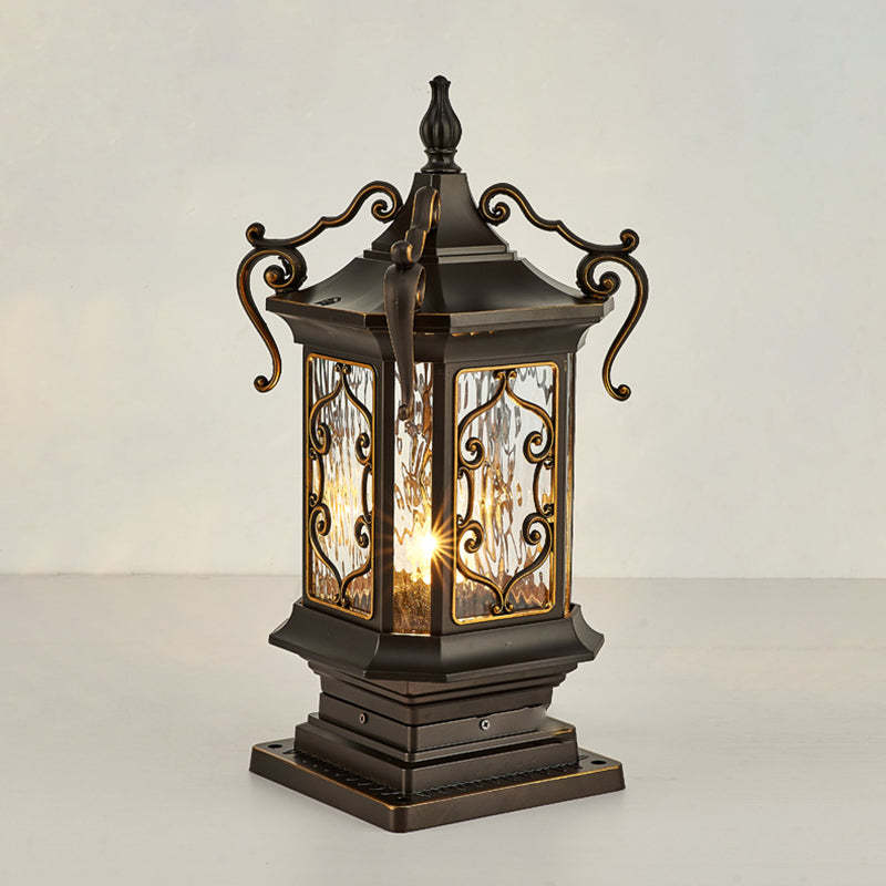 European Cubic Ripple Glass Aluminum Carved Frame Post Light