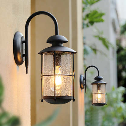 Contemporary Iron Frame Glass Cylinder Outdoor Wall Sconce
