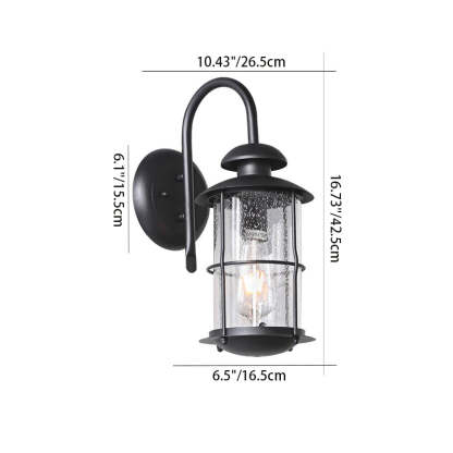 Contemporary Iron Frame Glass Cylinder Outdoor Wall Sconce