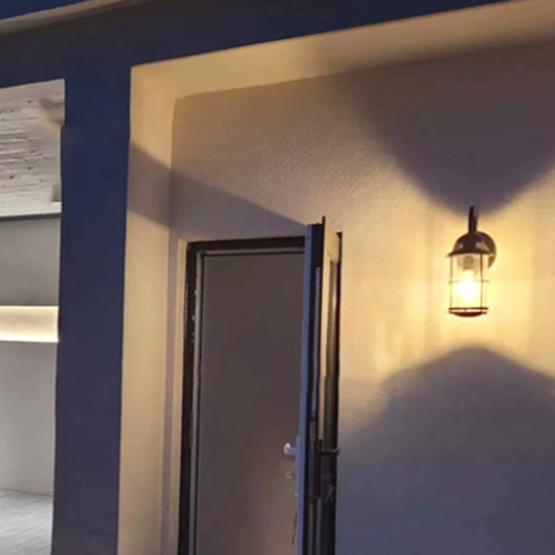 Contemporary Iron Frame Glass Cylinder Outdoor Wall Sconce