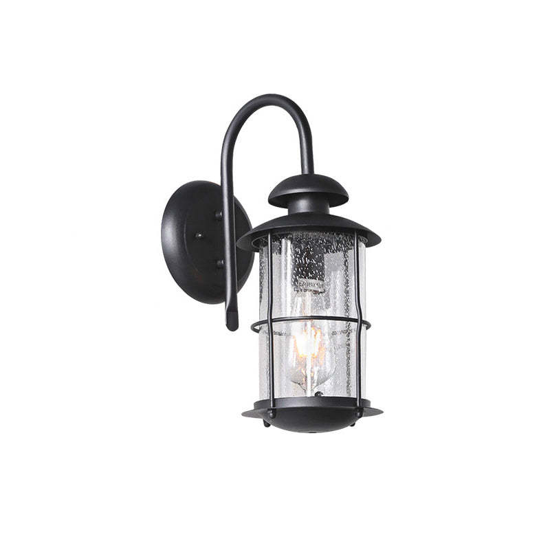 Contemporary Iron Frame Glass Cylinder Outdoor Wall Sconce