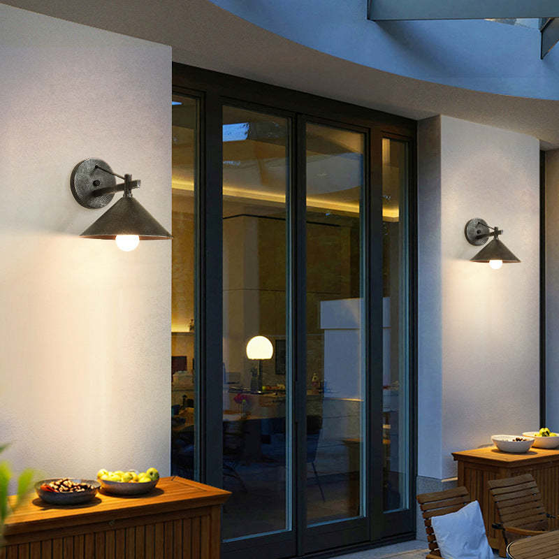 Nordic Iron Geometric Cone Outdoor Wall Sconce