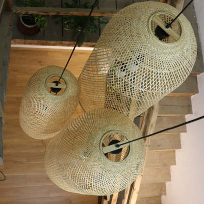 Japanese Bamboo Woven Cylinder Chandelier