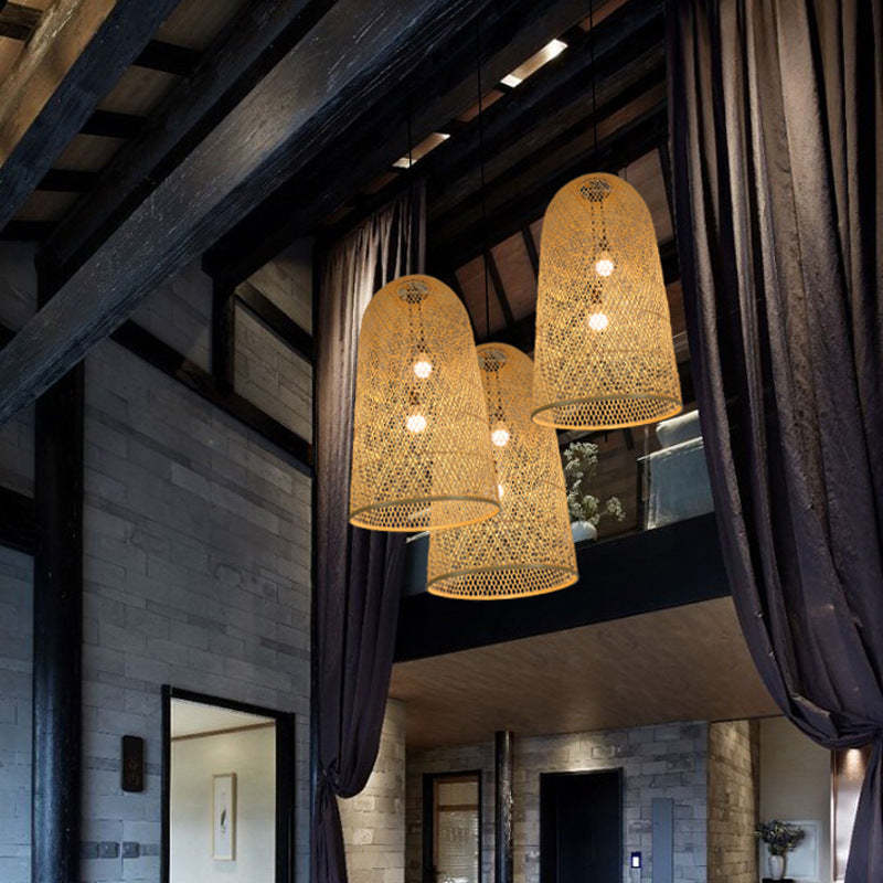 Japanese Bamboo Woven Cylinder Chandelier