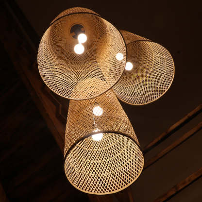 Japanese Bamboo Woven Cylinder Chandelier