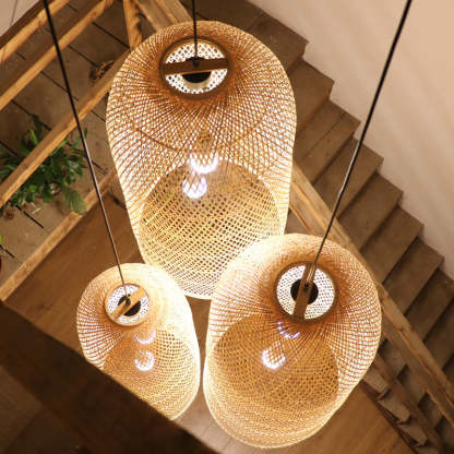 Japanese Bamboo Woven Cylinder Chandelier