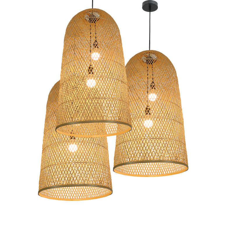 Japanese Bamboo Woven Cylinder Chandelier