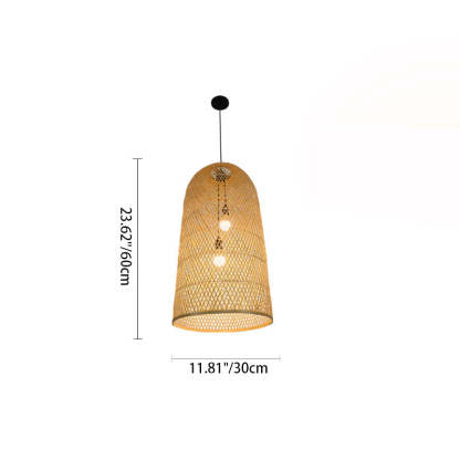 Japanese Bamboo Woven Cylinder Chandelier