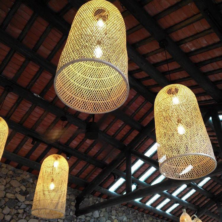 Japanese Bamboo Woven Cylinder Chandelier