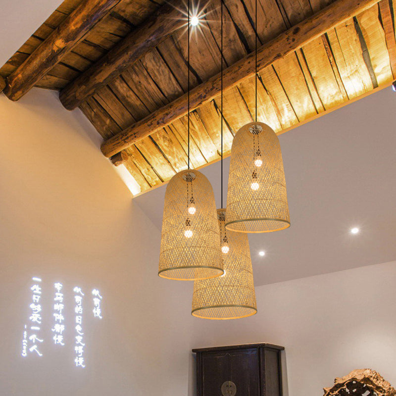 Japanese Bamboo Woven Cylinder Chandelier