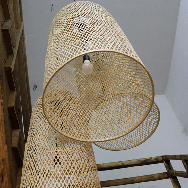 Japanese Bamboo Woven Cylinder Chandelier