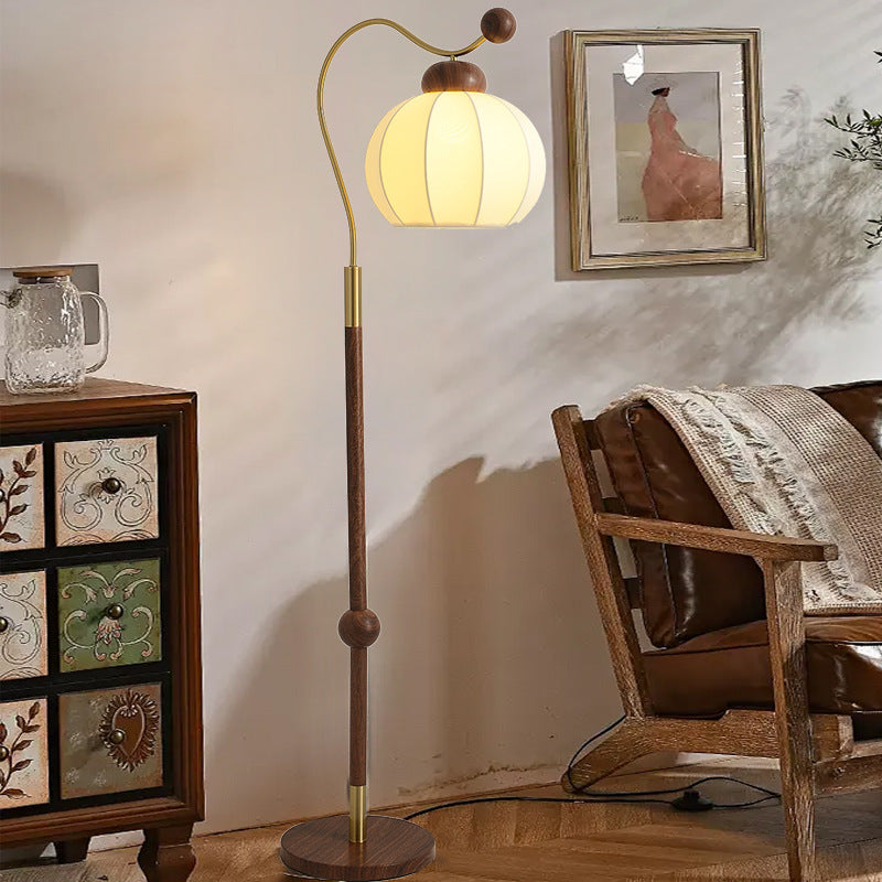 Vintage Fabric Lantern Arc Iron Floor Lamp