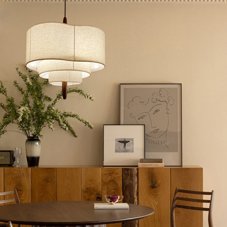 French Corrugated Fabric Solid Wood Pendant Light