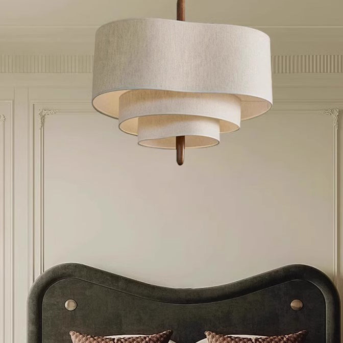 French Corrugated Fabric Solid Wood Pendant Light