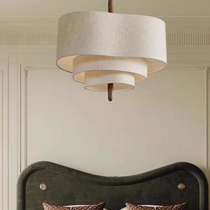 French Corrugated Fabric Solid Wood Pendant Light