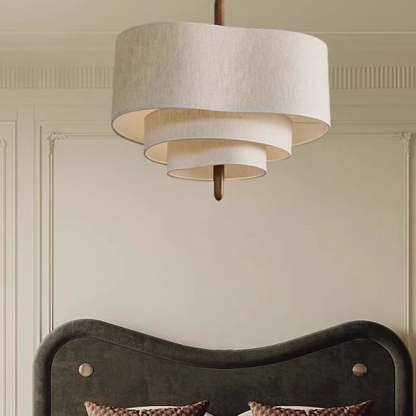 French Corrugated Fabric Solid Wood Pendant Light