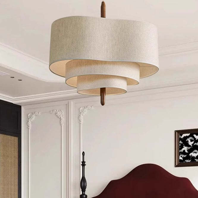 French Corrugated Fabric Solid Wood Pendant Light