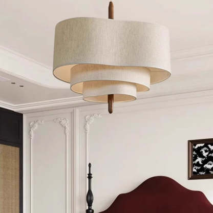French Corrugated Fabric Solid Wood Pendant Light