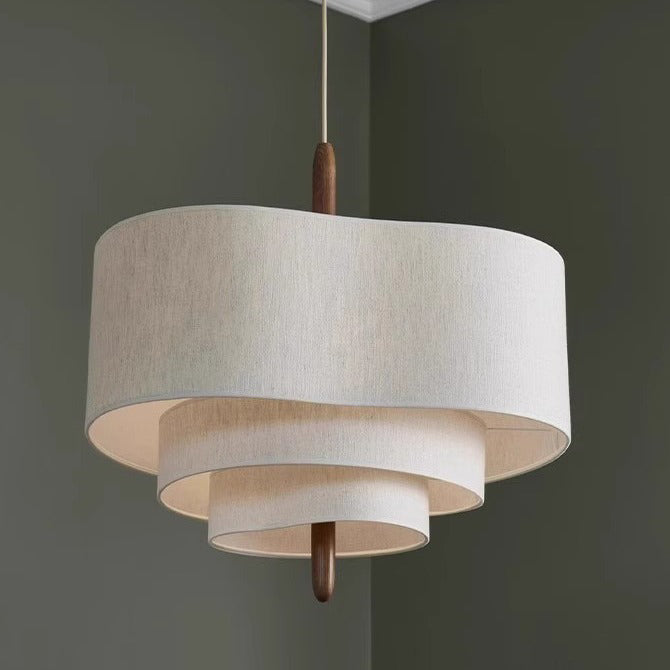 French Corrugated Fabric Solid Wood Pendant Light