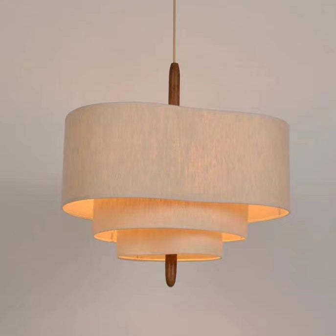 French Corrugated Fabric Solid Wood Pendant Light