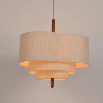 French Corrugated Fabric Solid Wood Pendant Light