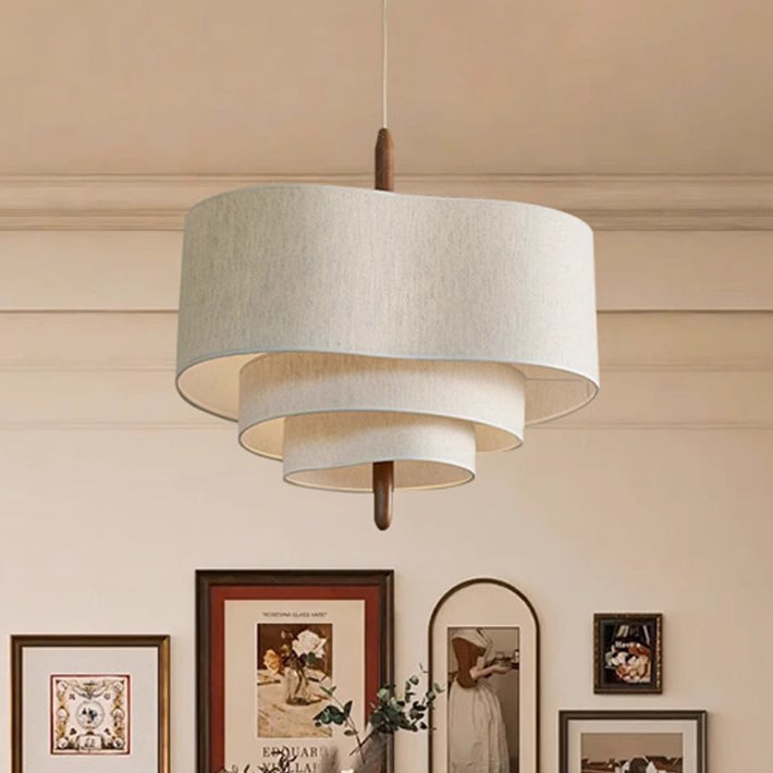 French Corrugated Fabric Solid Wood Pendant Light