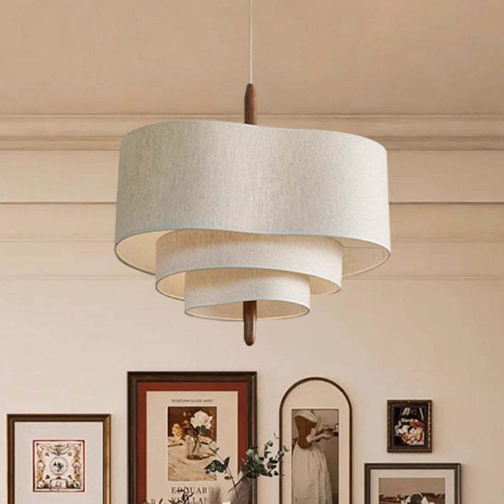 French Corrugated Fabric Solid Wood Pendant Light