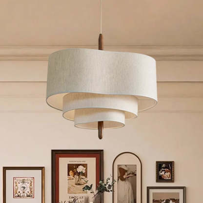 French Corrugated Fabric Solid Wood Pendant Light
