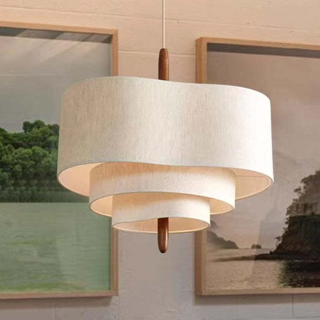 French Corrugated Fabric Solid Wood Pendant Light