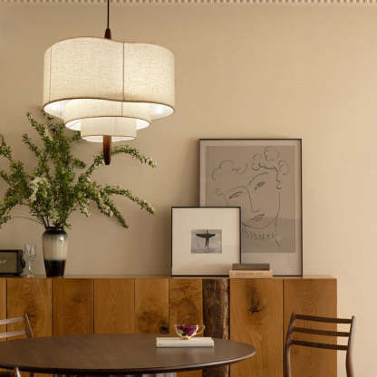 French Corrugated Fabric Solid Wood Pendant Light