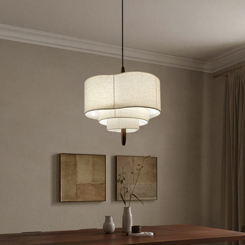 French Corrugated Fabric Solid Wood Pendant Light