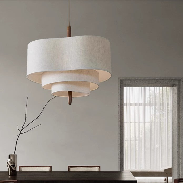 French Corrugated Fabric Solid Wood Pendant Light