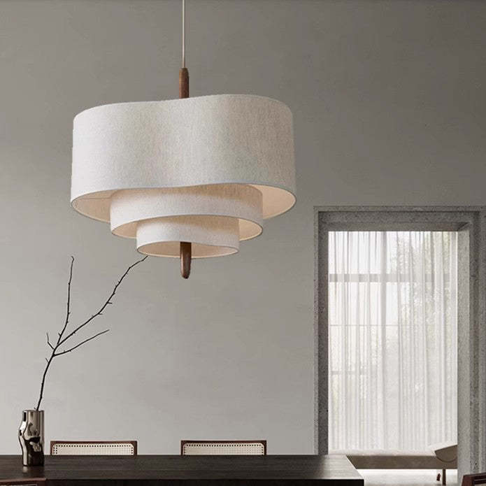 French Corrugated Fabric Solid Wood Pendant Light