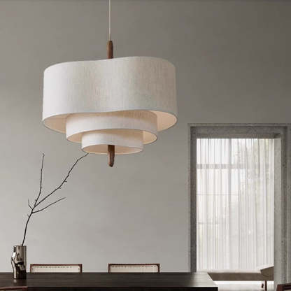 French Corrugated Fabric Solid Wood Pendant Light