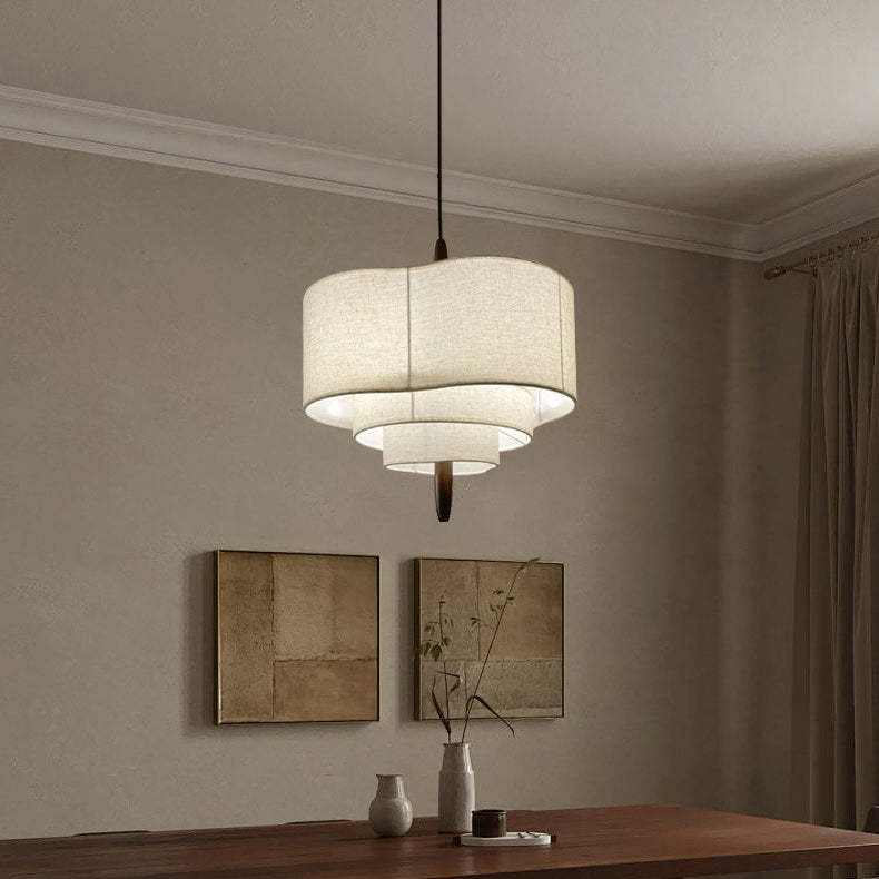 French Corrugated Fabric Solid Wood Pendant Light