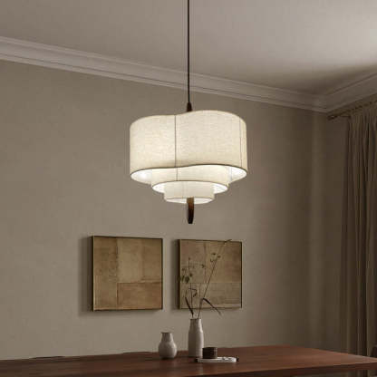 French Corrugated Fabric Solid Wood Pendant Light