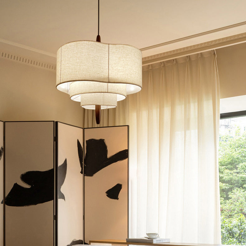 French Corrugated Fabric Solid Wood Pendant Light