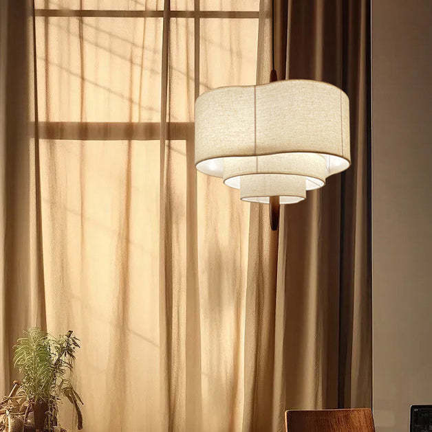 French Corrugated Fabric Solid Wood Pendant Light