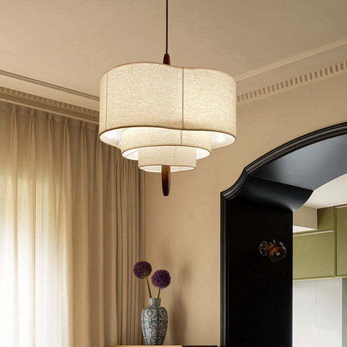 French Corrugated Fabric Solid Wood Pendant Light