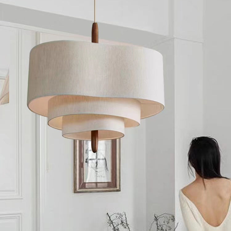 French Corrugated Fabric Solid Wood Pendant Light