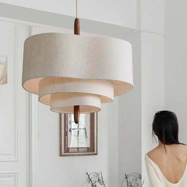 French Corrugated Fabric Solid Wood Pendant Light