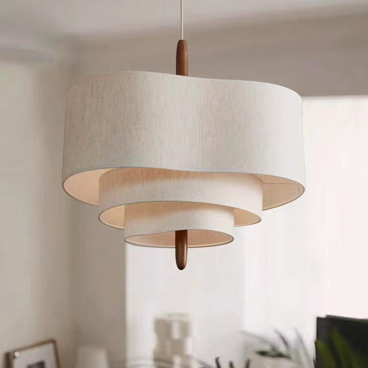 French Corrugated Fabric Solid Wood Pendant Light