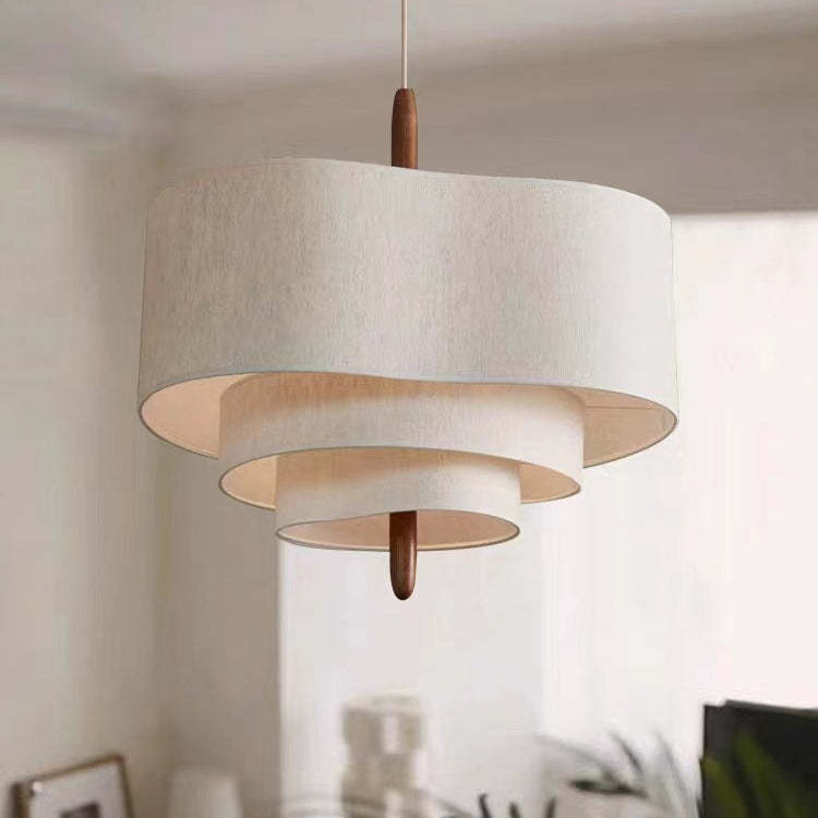 French Corrugated Fabric Solid Wood Pendant Light