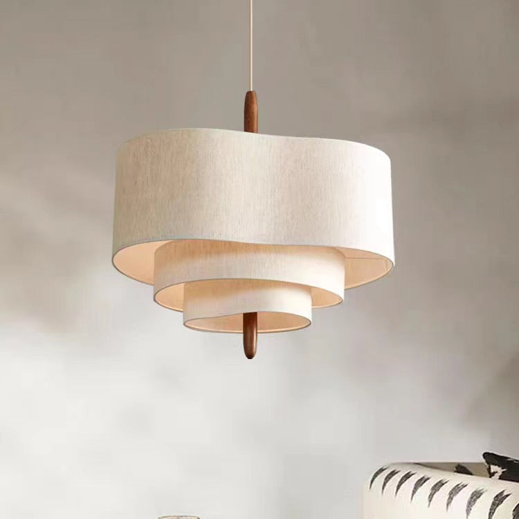 French Corrugated Fabric Solid Wood Pendant Light