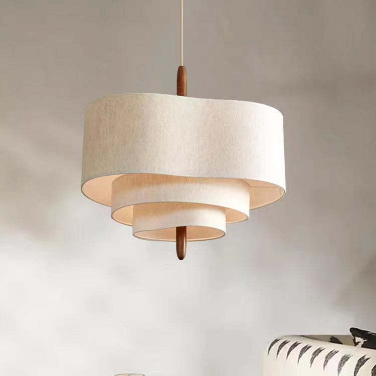French Corrugated Fabric Solid Wood Pendant Light