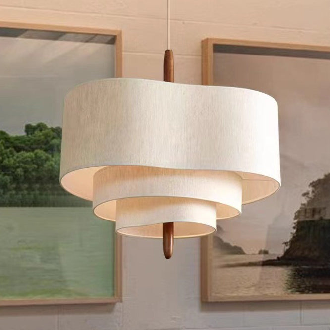 French Corrugated Fabric Solid Wood Pendant Light